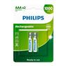 02 Pilhas Aaa Recarregáveis 1000mah Philips