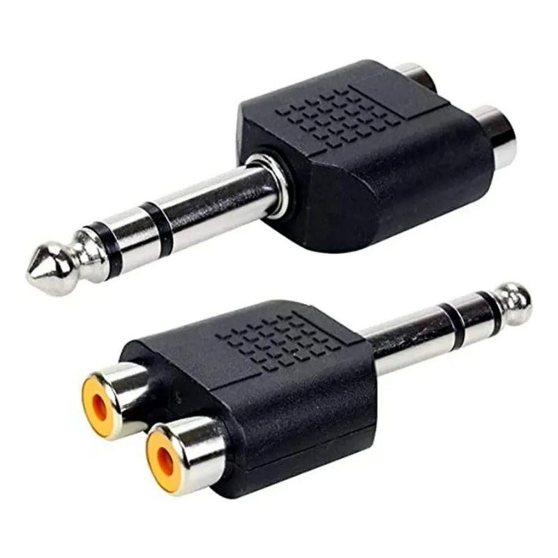 Kit 5 Adaptadores P10 Estéreo Macho x 2 RCA Fêmea - 5 Unidades