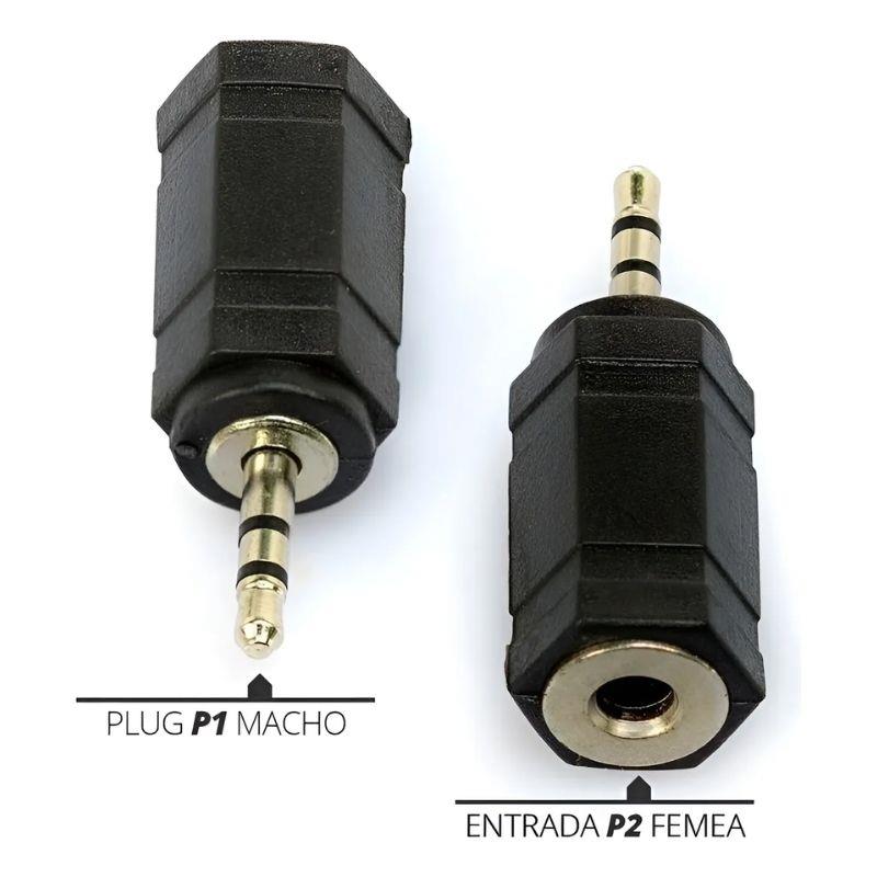 Adaptador P2 Fêmea x P1 Macho Stereo Fino