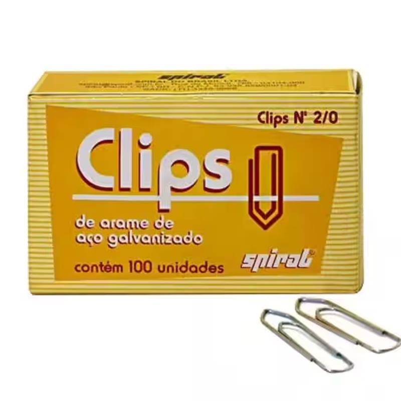 Caixa Clips Número 2/0 Galvanizado Spiral - 100 Unidades