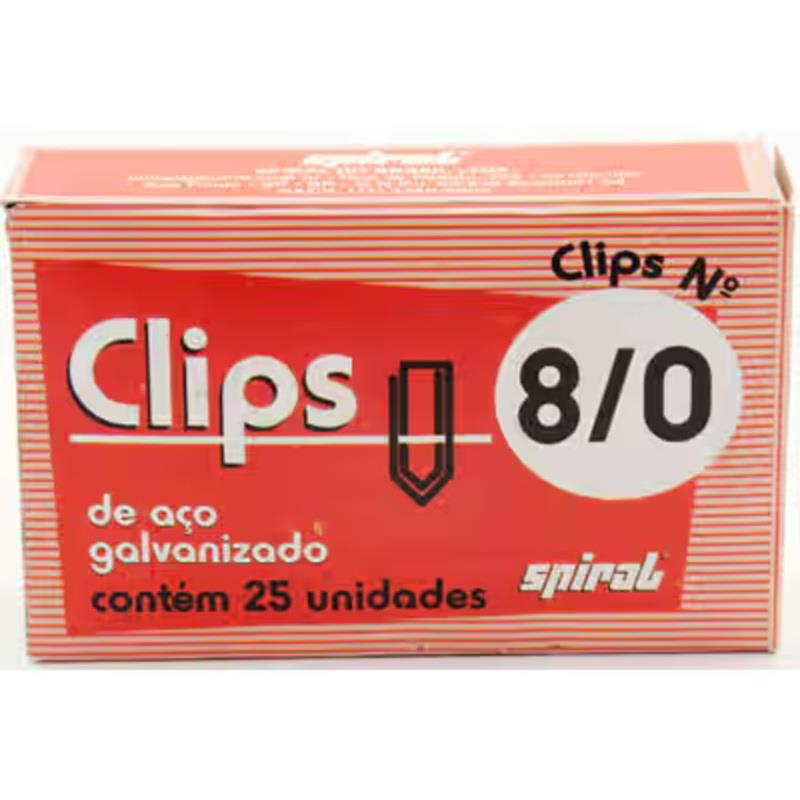 Caixa Clips Número 8/0 Galvanizado Spiral - 25 Unidades