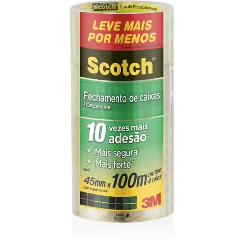 Fita Adesiva de Empacotamento Transparente Scotch 5802 45mm x 100m - 4 Rolos