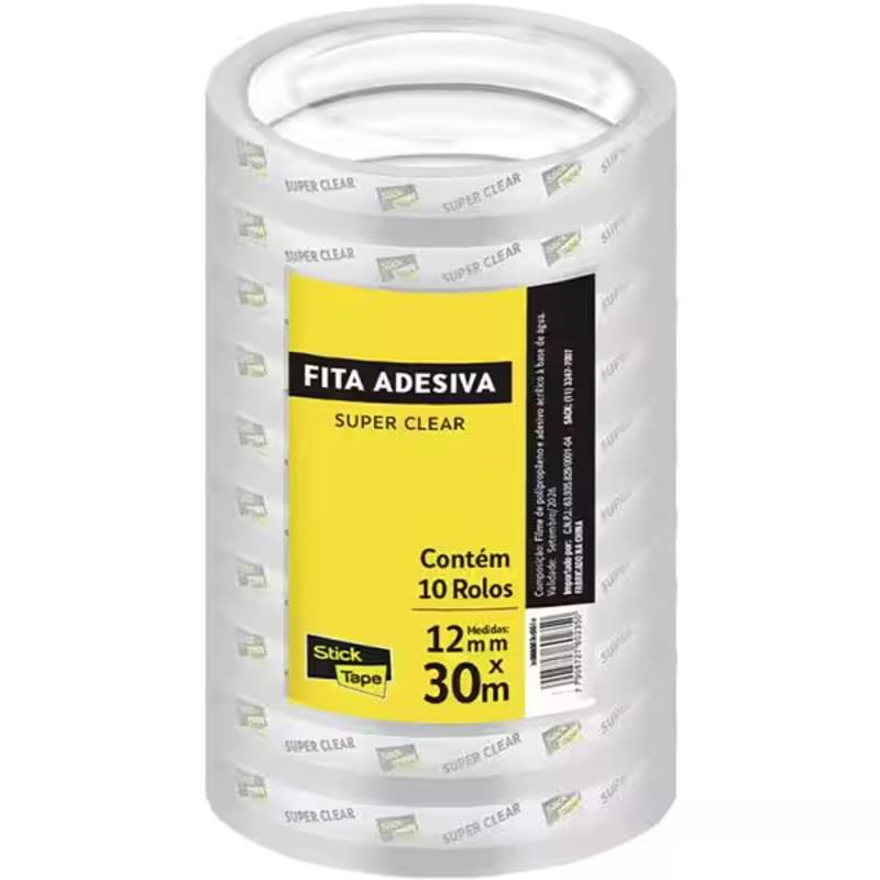 Fita Adesiva PP Transparente Super Clear 12mm x 30m Stick Tape