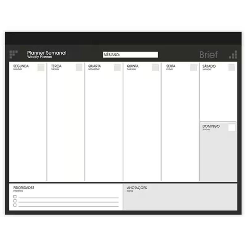 Planner De Mesa Semanal Brief Preto Spiral