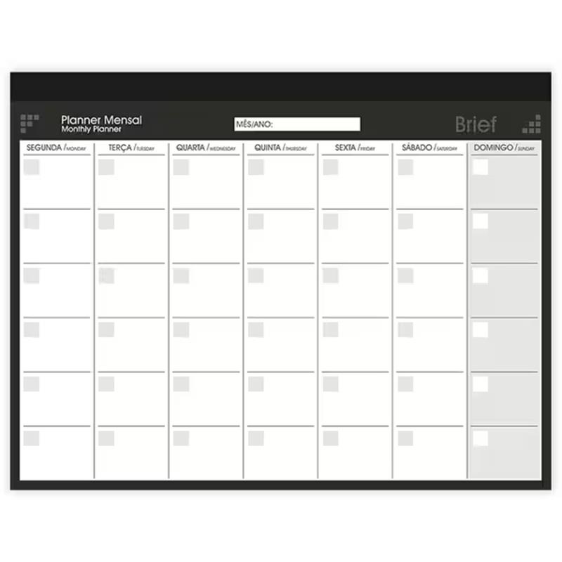 Planner De Mesa Mensal Brief Preto Spiral