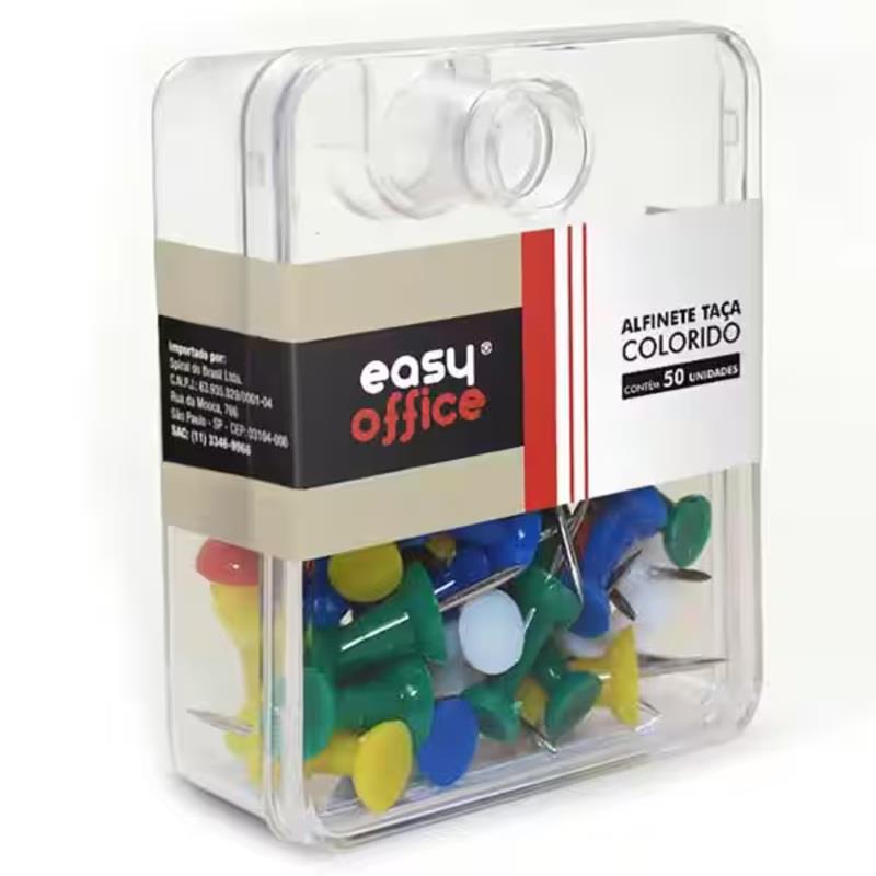 Alfinetes Taça Coloridos Easy Office - 50 Unidades
