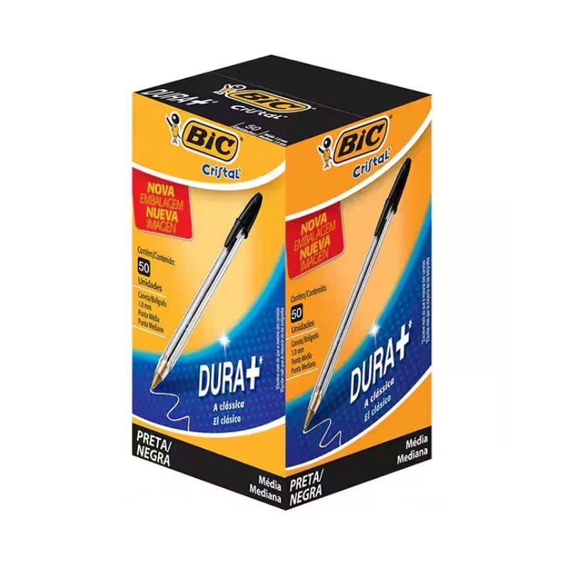 Caixa Caneta Esferográfica BIC Escrita Média Cristal Dura Mais Preta - 50 Unidades
