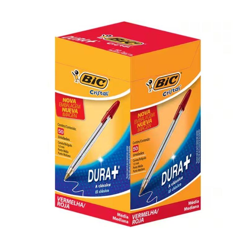 Caixa Caneta Esferográfica BIC Escrita Média Cristal Dura Mais Vermelha - 50 Unidades