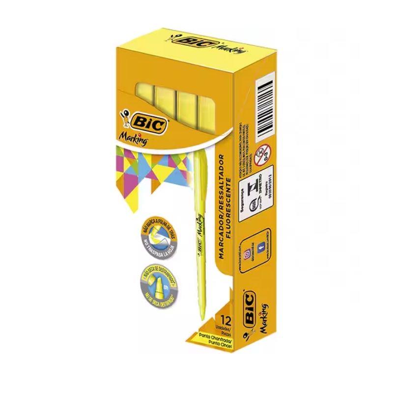 Caixa Marca Texto BIC Marking Amarelo Fluorescente -  12 Unidades