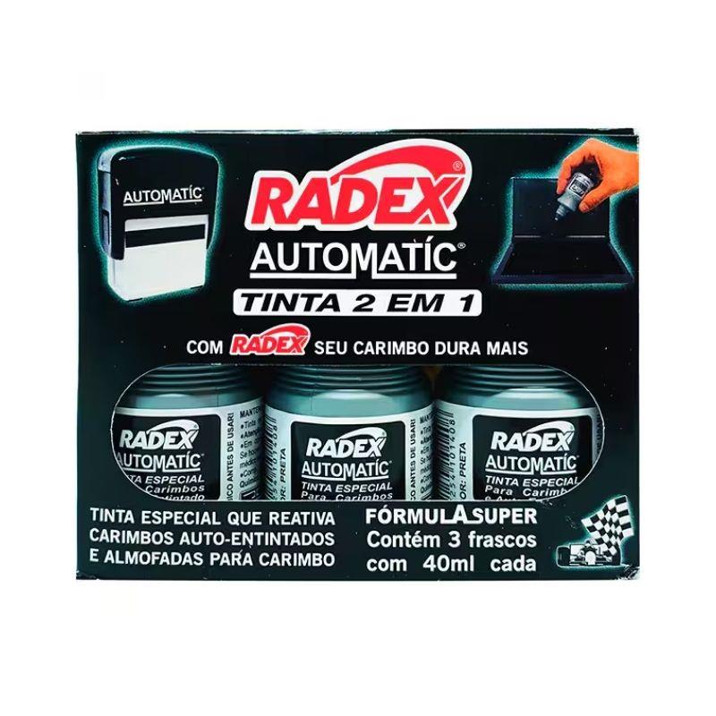 Tinta Carimbo e Auto-entintado 40ml Radex Preto - 3 Unidades