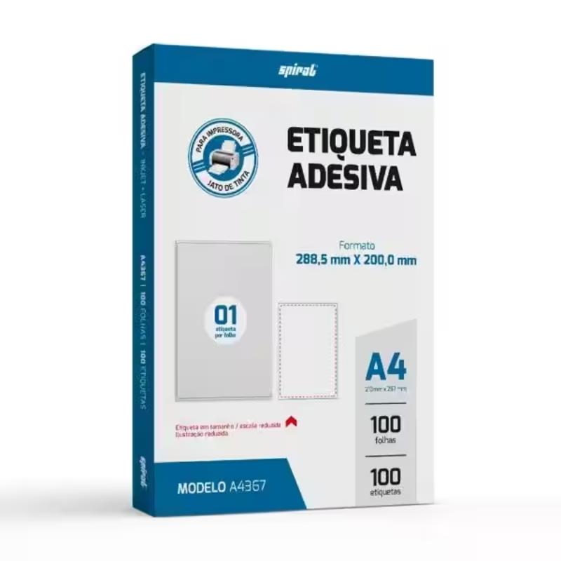 Etiqueta Ink-Jet/Laser A4 288,5x200,0 367 Spiral - 100 Unidades