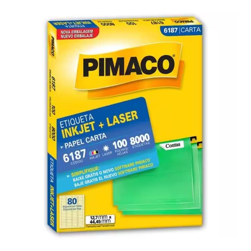 Etiqueta Ink-Jet+Laser Carta 12,7x44,4 6187 Pimaco - 8000 Unidades
