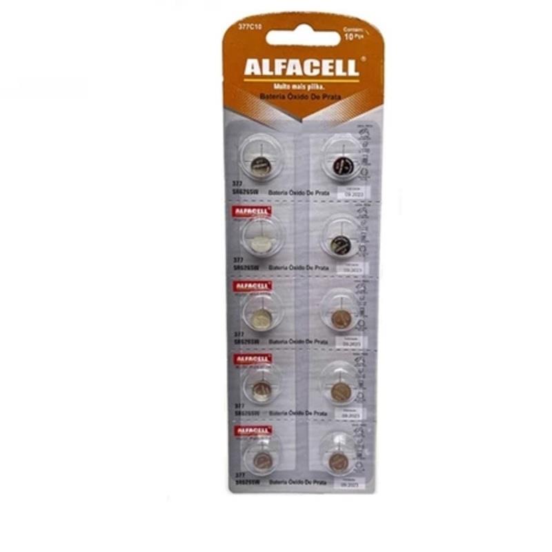 Bateria Óxido de Prata Alfacell 377 1,55V Alfacell - 10 Unidades