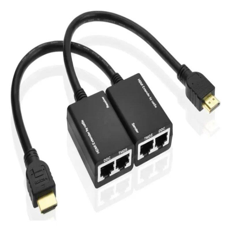 Extensor HDMI Preto Cat5E Cat6 Lan 30m 1080P