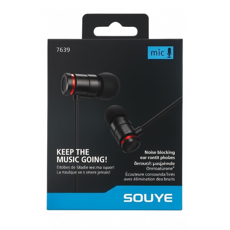 Fones de Ouvido com Fio Intra-auricular com Microfone e Cancelamento de Ruído 7639 Souye