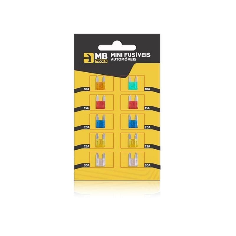 5 Cartelas Kit Mini Fusíveis Automotivo GB59054 MB Tools - 50 Unidades