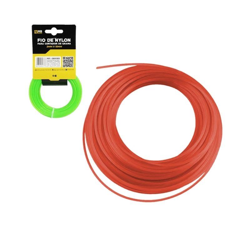 Rolo Fio de Nylon para Aparador de Grama 2mm x 15m GB59303 MB Tools - Cor Sortida