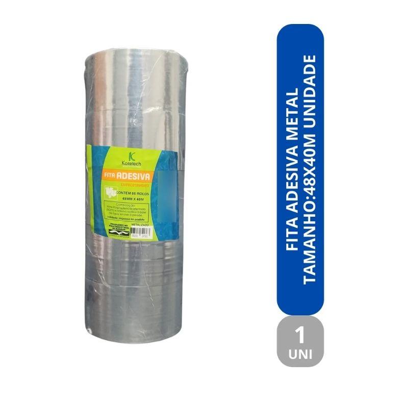 Kit 5 Rolos Fita Adesiva Prateada para Embalagem 48mm x 40m Koretech - 5 Unidades