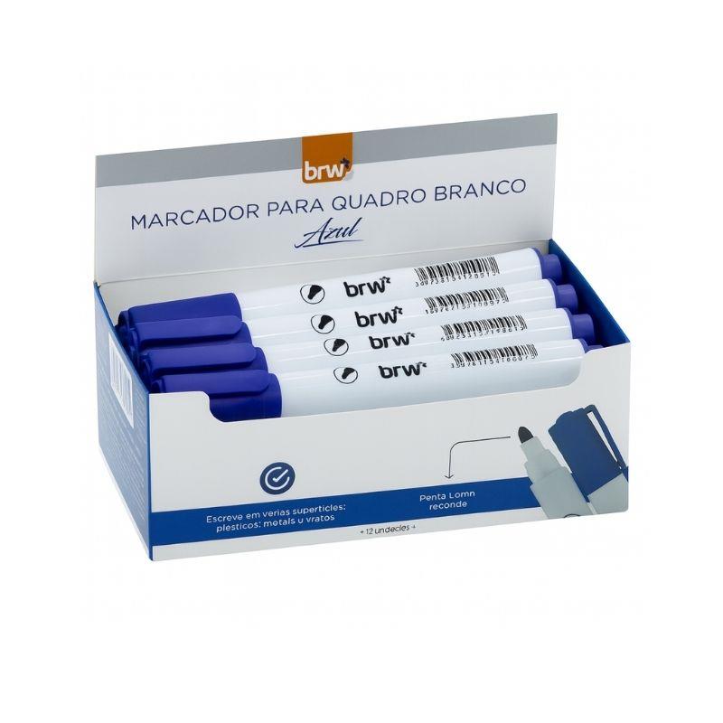 Caixa 12 Marcadores Quadro Branco Ponta Redonda 1.5mm BRW Azul - 12 Unidades