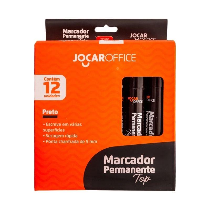 Caixa 12 Marcadores Permanente Top Ponta Chanfrada 5mm Jocar Office Preto - 12 Unidades