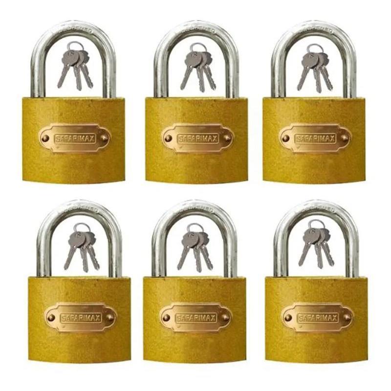 Kit 6 Cadeados Alta Segurança 50mm SM-50 Safari Max - 3 Chaves Triplas em cada