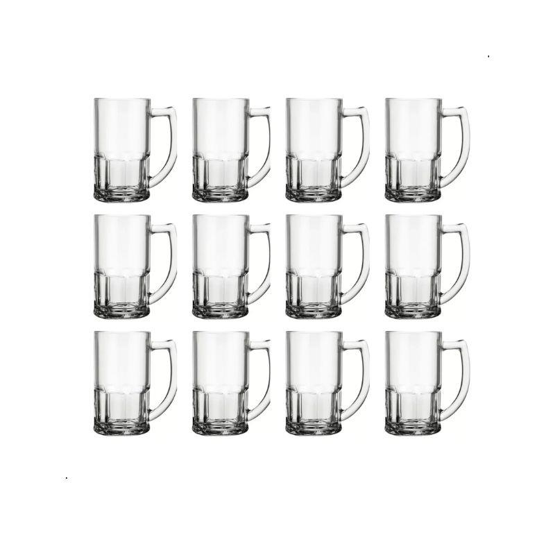 Kit 12 Canecas de Chopp Vidro 320ml Transparente Praticasa