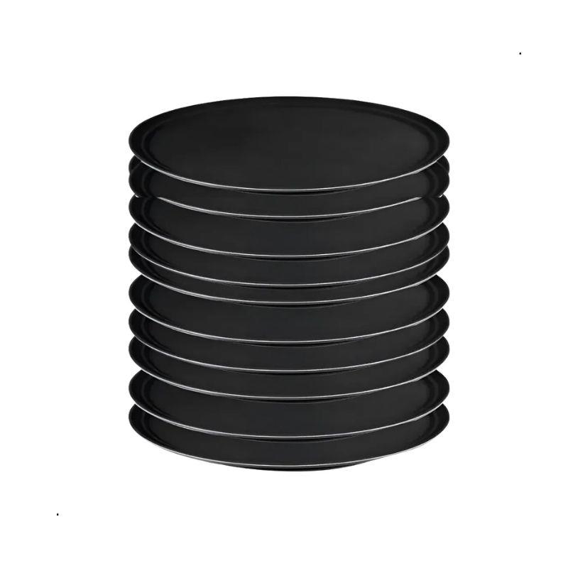 Kit 10 Bandejas Polipropileno Oval Antiderrapante 62cm x 51.5cm x 2cm Baccani Preto - 10 Unidades
