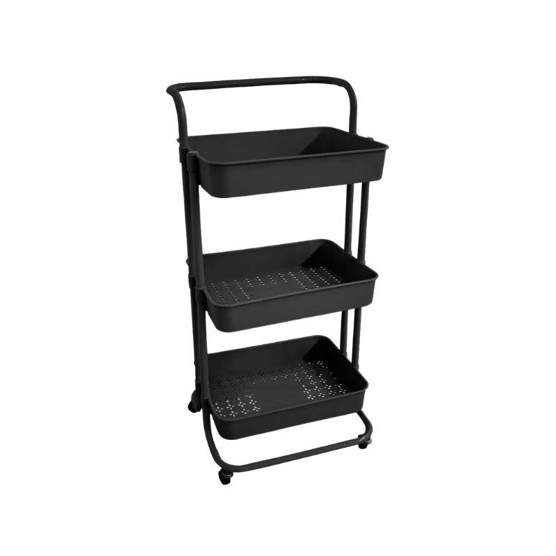 Carrinho Auxiliar Multiuso Metal com Rodinhas 37cm x 87cm - Preto