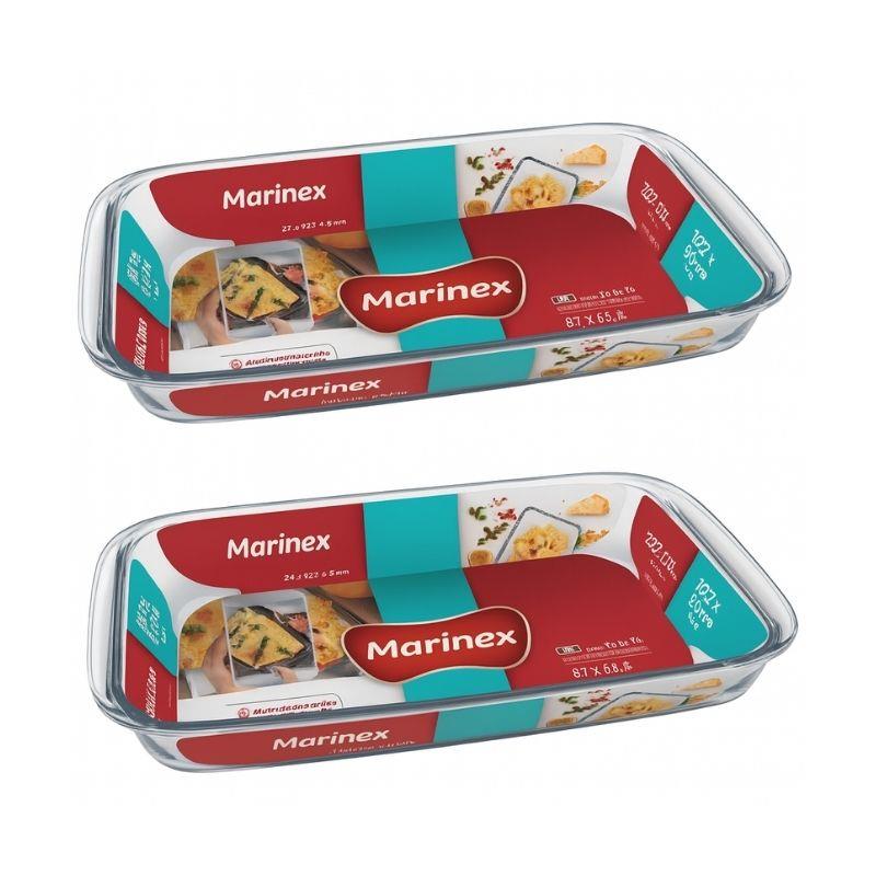 Kit 2 Travessas Assadeiras Vidro Temperado Retangular Marinex 1.6l - 2 Unidades