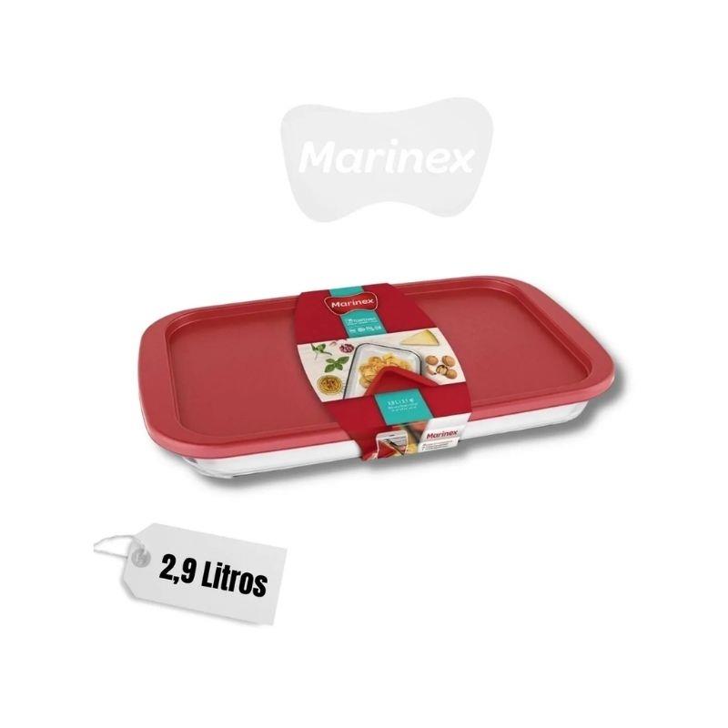 Travessa Assadeira Retangular Vidro Temperado 2.9l Marinex com Tampa