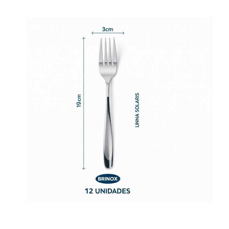 Kit 12 Garfos de Sobremesa Inox Solaris Brinox - 12 Unidades