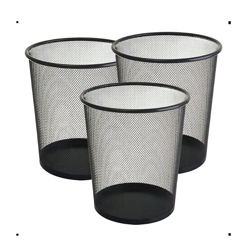 Kit 3 Lixeiras Cesto Aramado Metal Escritório 8l Preto - 3 Unidades
