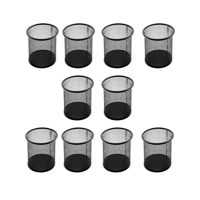 Kit 10 Porta Caneta Redondo Aramado Metal Preto - 10 Unidades