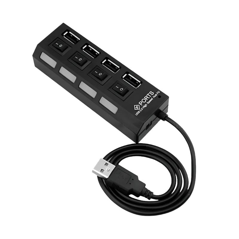Hub USB 2.0 4 Portas com Interruptor e Led 25cm - Preto