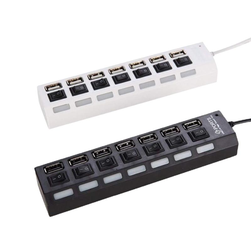 Hub USB 2.0 7 Portas com Interruptor e Led 25cm - Cor Sortida