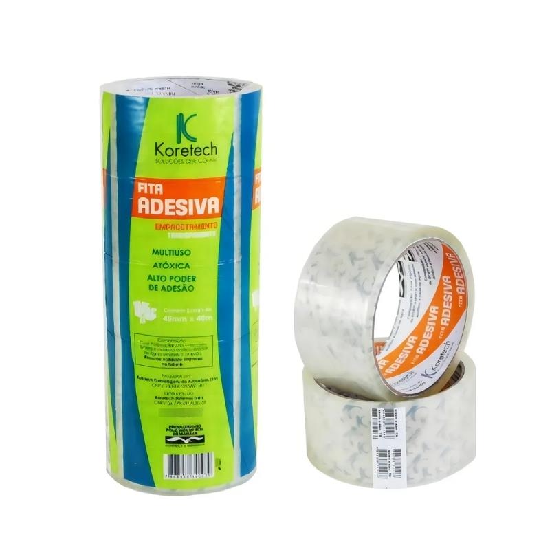 Kit 5 Rolos Fita Adesiva Transparente 48mm x 40m Koretech - 5 Unidades