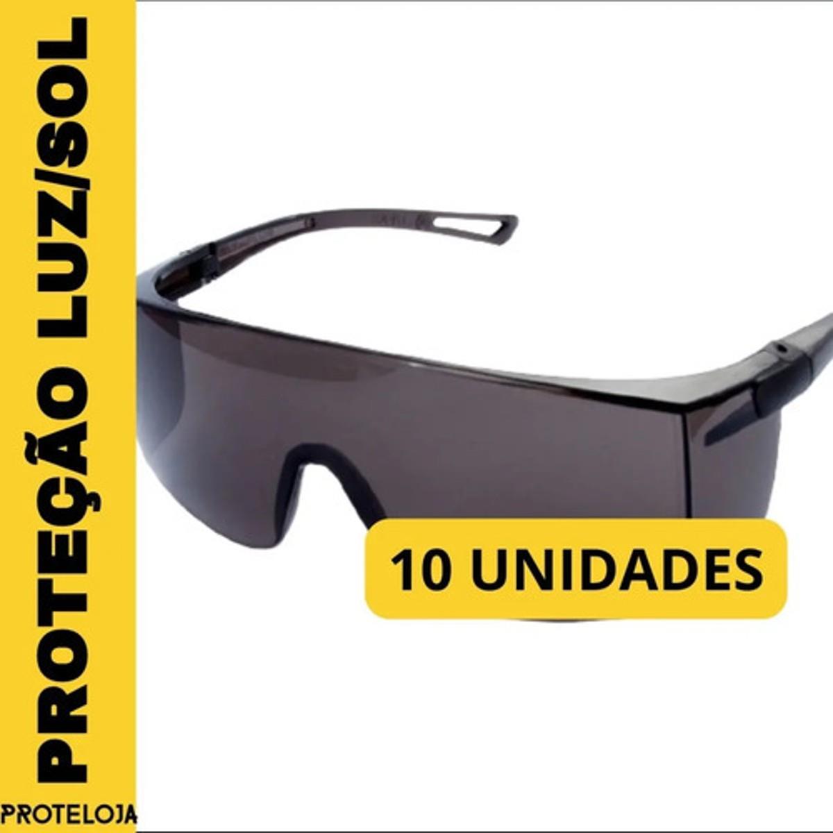 Kit 10 óculos Proteção Segurança Rj Sky Escuro Fume Epi Top - UN / 10