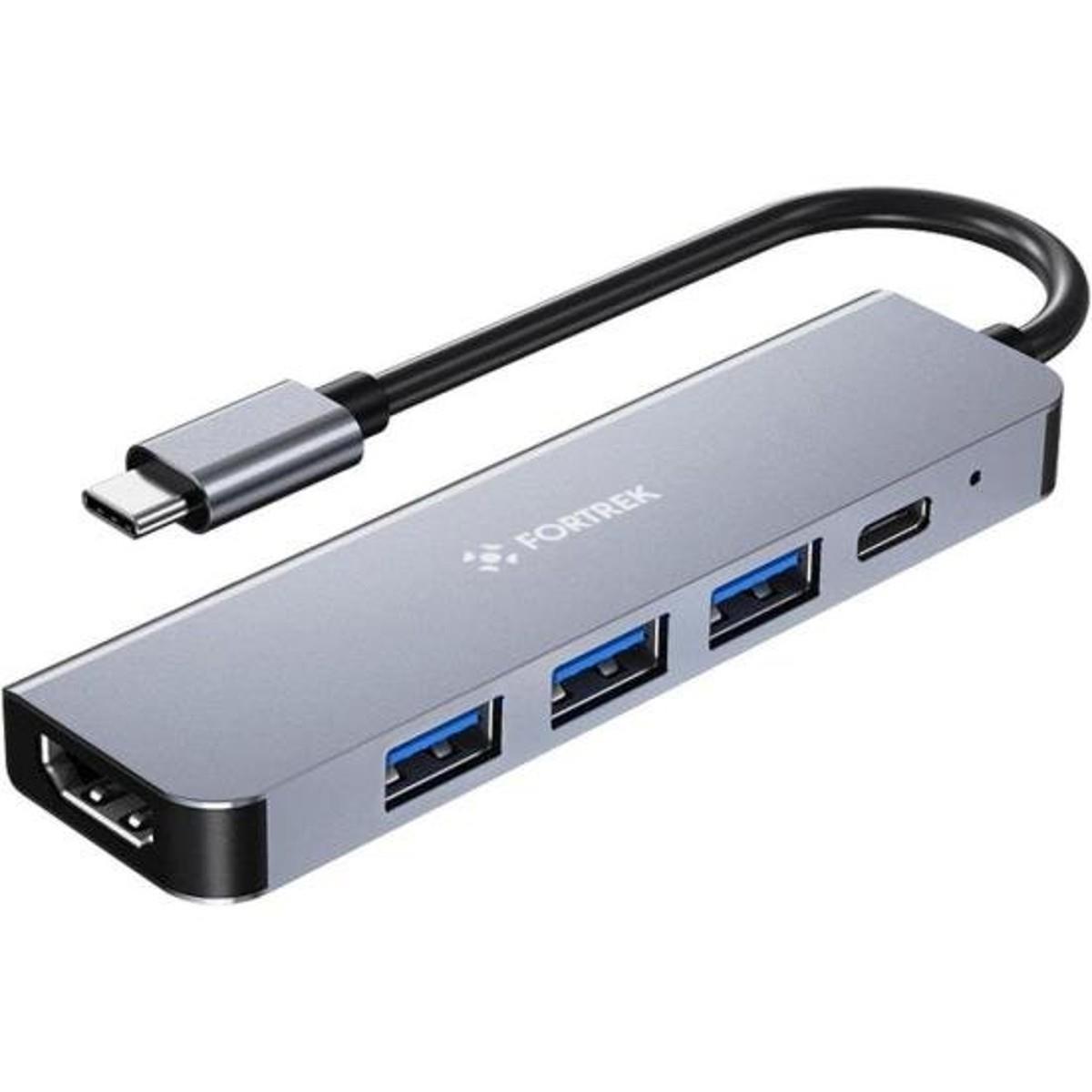Hub Adaptador USB-C 5 Portas HDMI + USB-C + 3 USB-A Fortrek DC53