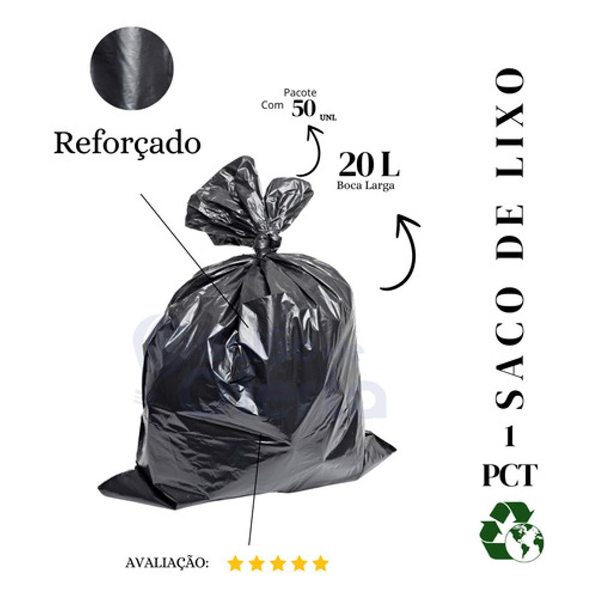Saco De Lixo 20 Litros Reforçado Preto - 50 Unidades