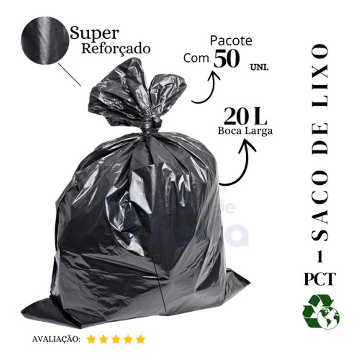 Saco De Lixo 20 Litros Super Reforçado Preto - 50 Unidades