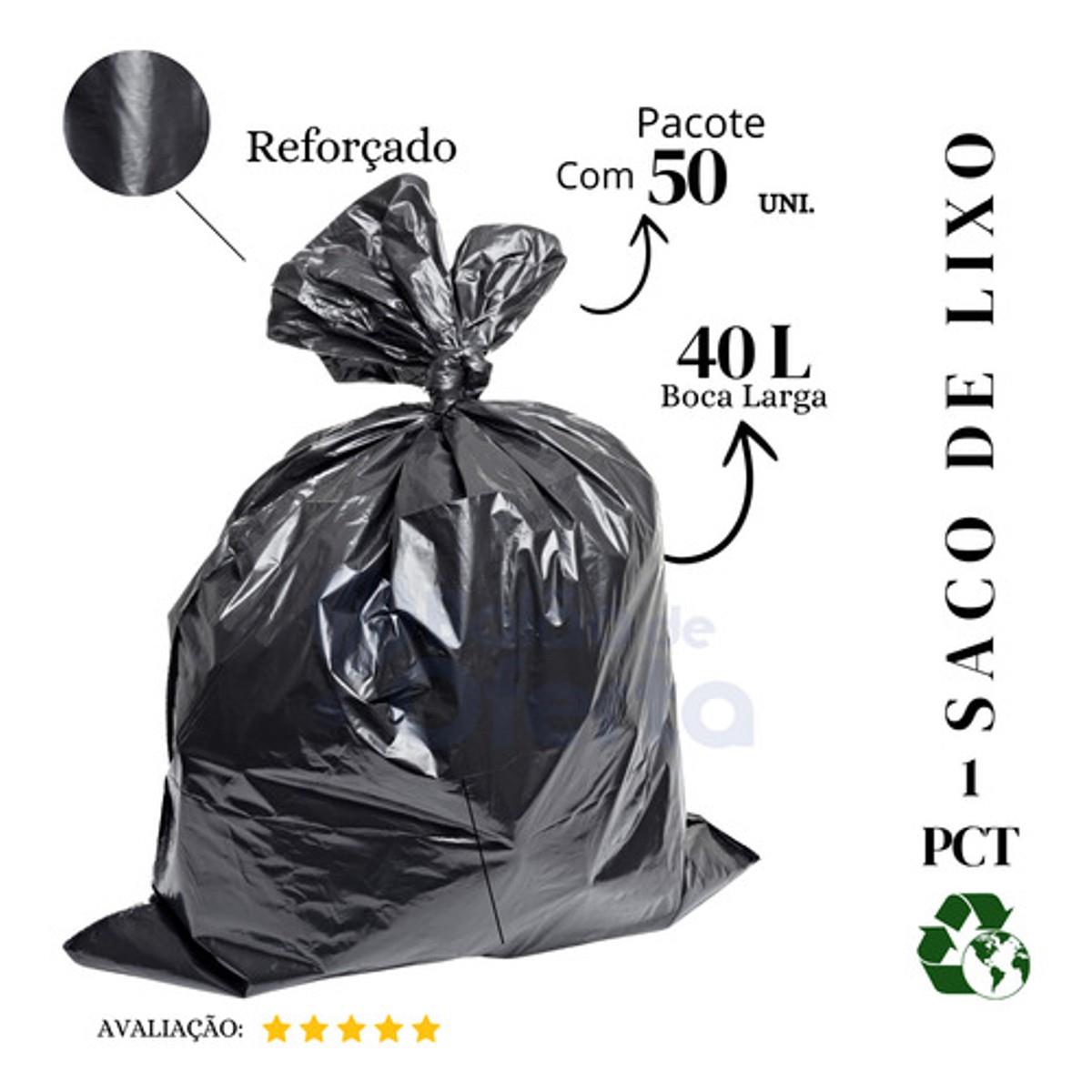 Saco De Lixo 40 Litros Reforçado Preto - 50 Unidades