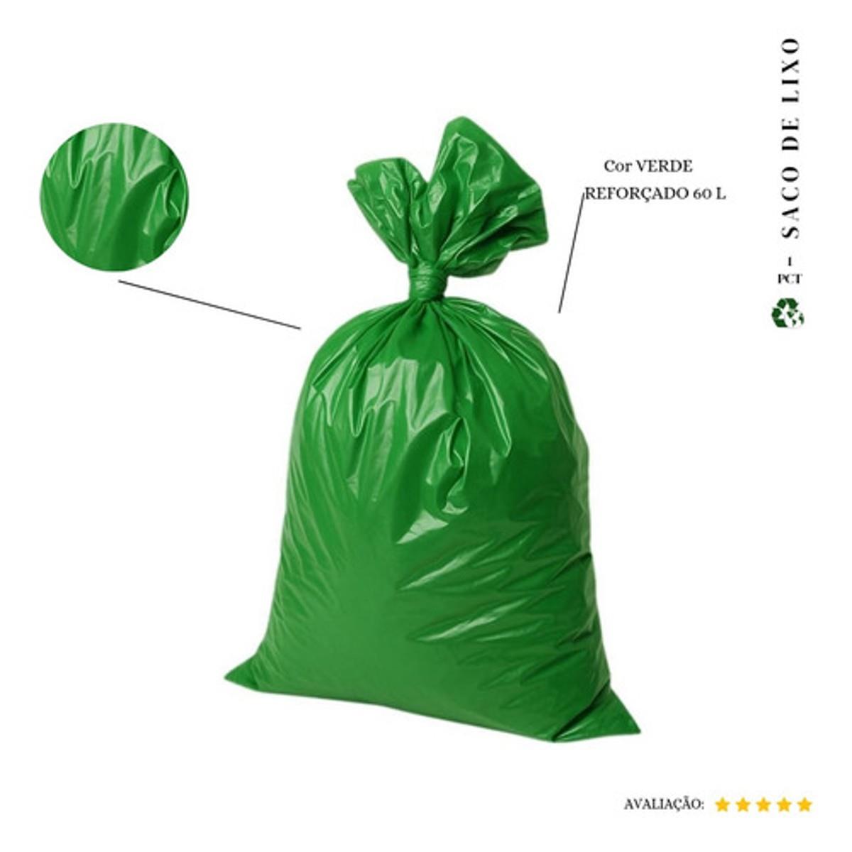Saco De Lixo 60l Reforçado Verde 100 Und