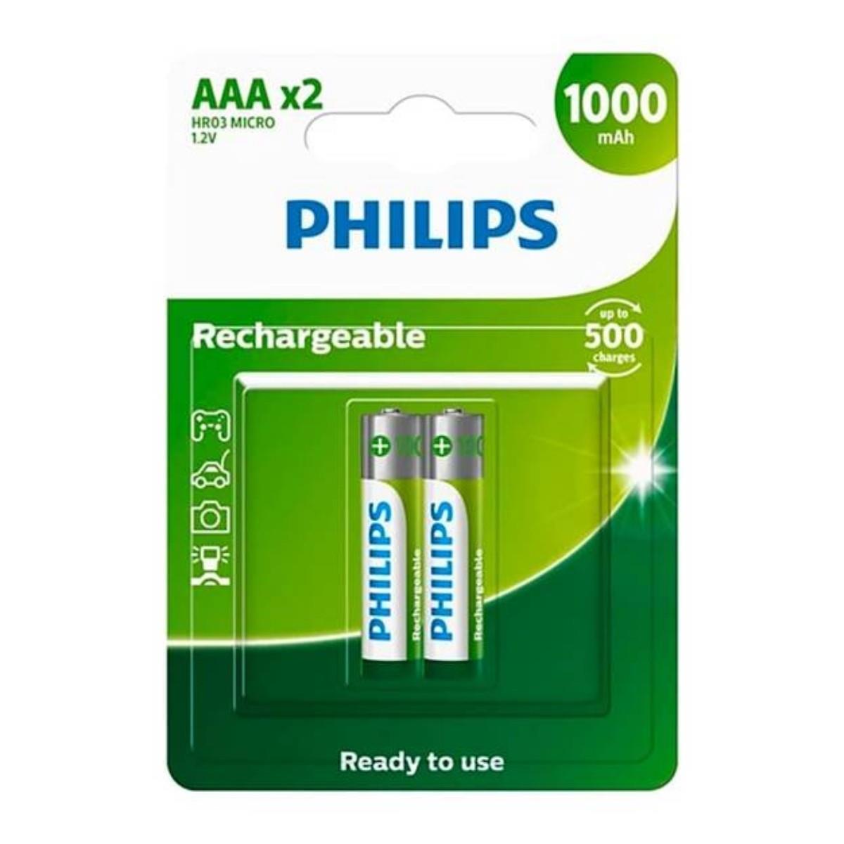 02 Pilhas Aaa Recarregáveis 1000mah Philips