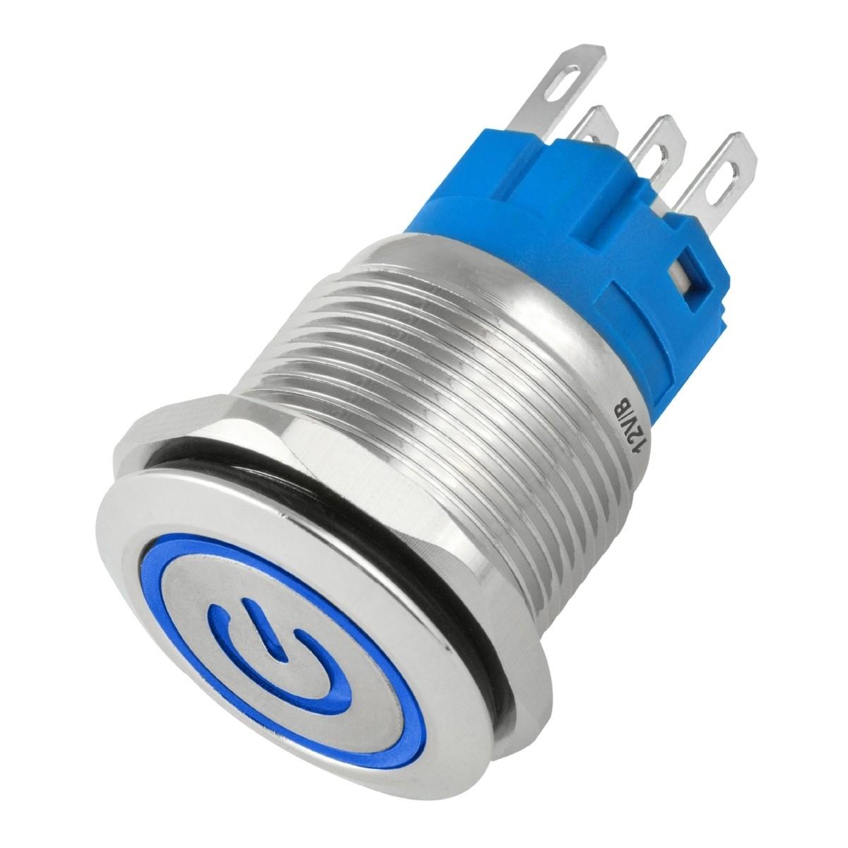 Botão Push-button 19mm Prata 220v 3a C/ Led Azul 12v Storm