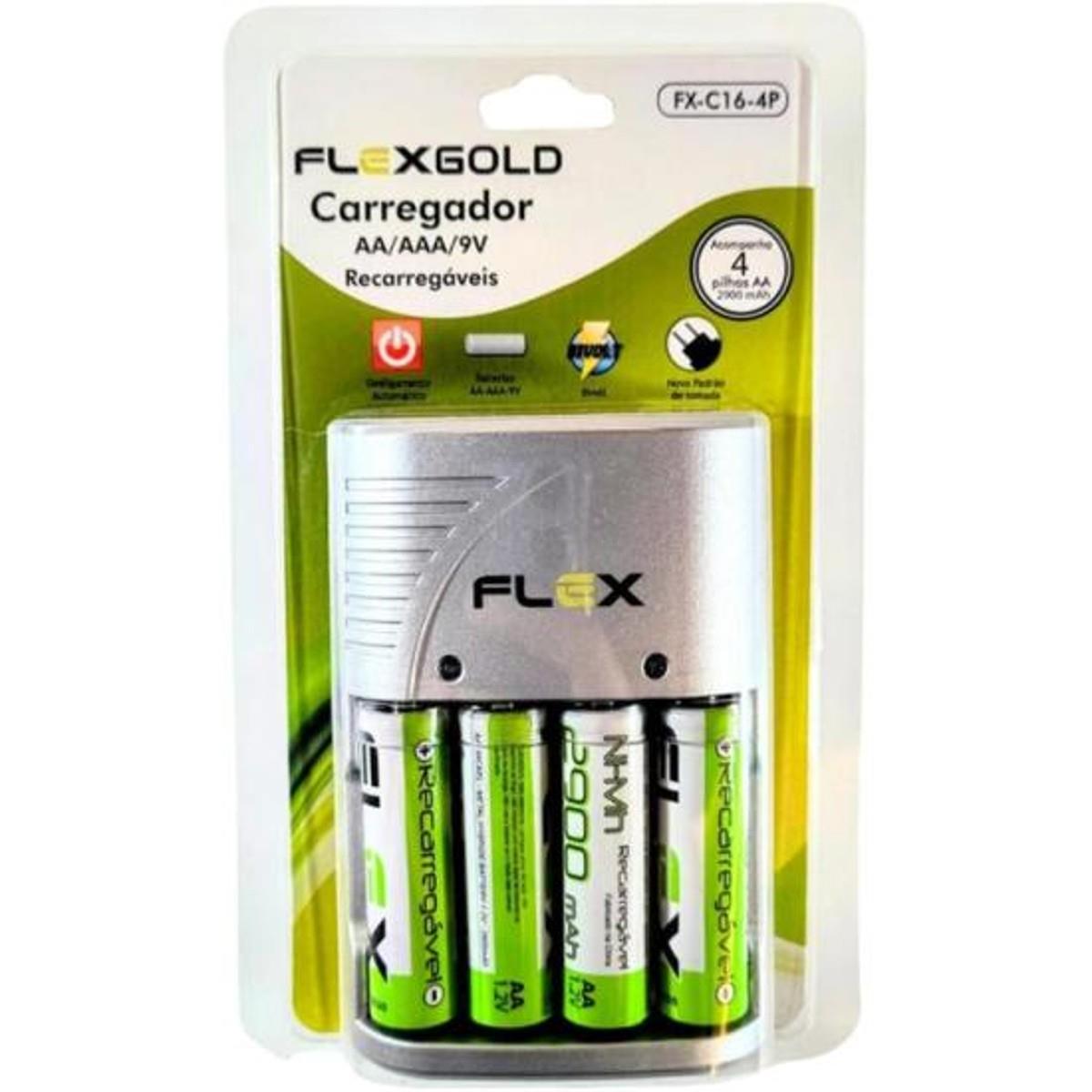 Carregador de Pilhas AA/AAA/9V FXC164P Bivolt Flex