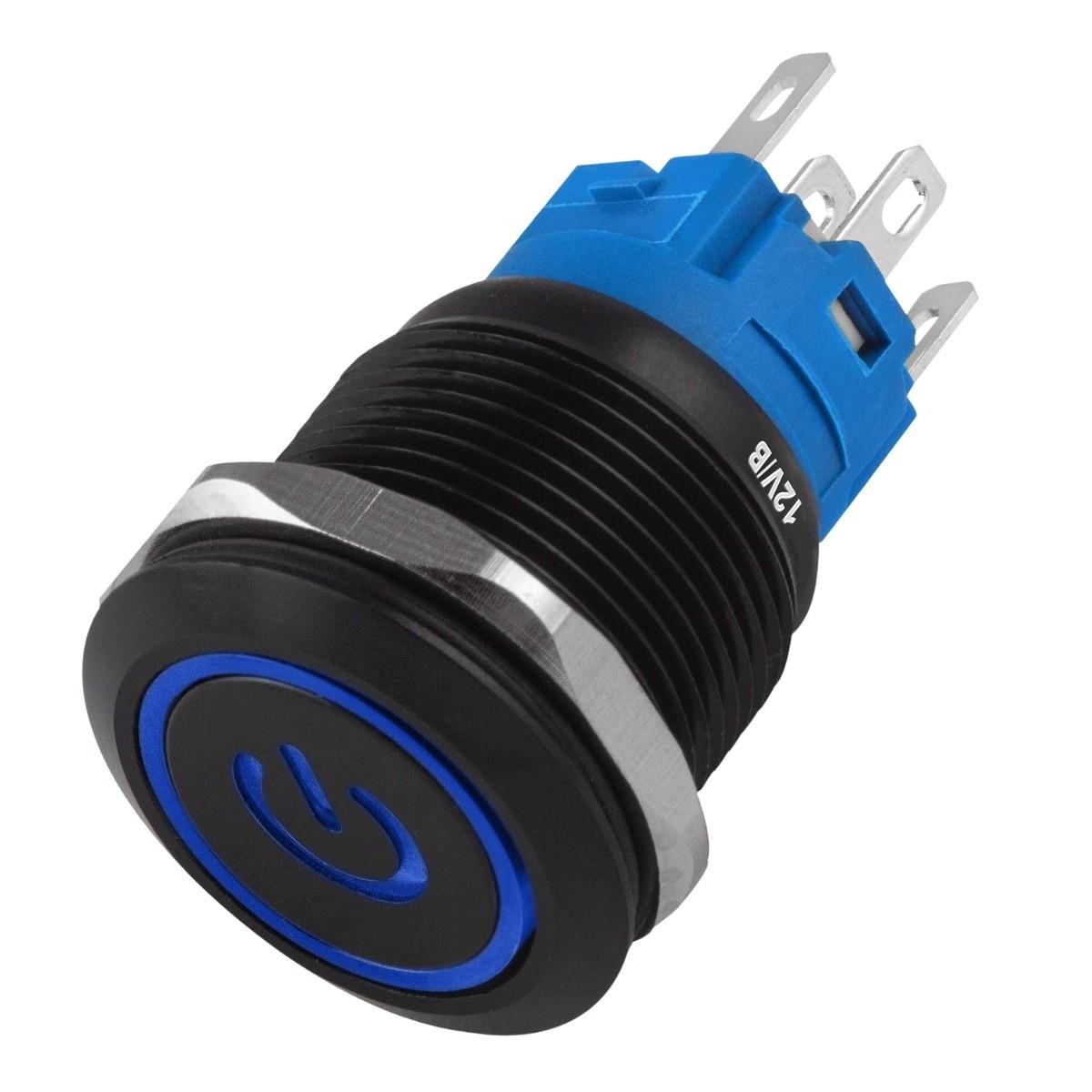 Chave Anti Vandalismo Pulso Preta 220v 3a Led Azul 12v Storm