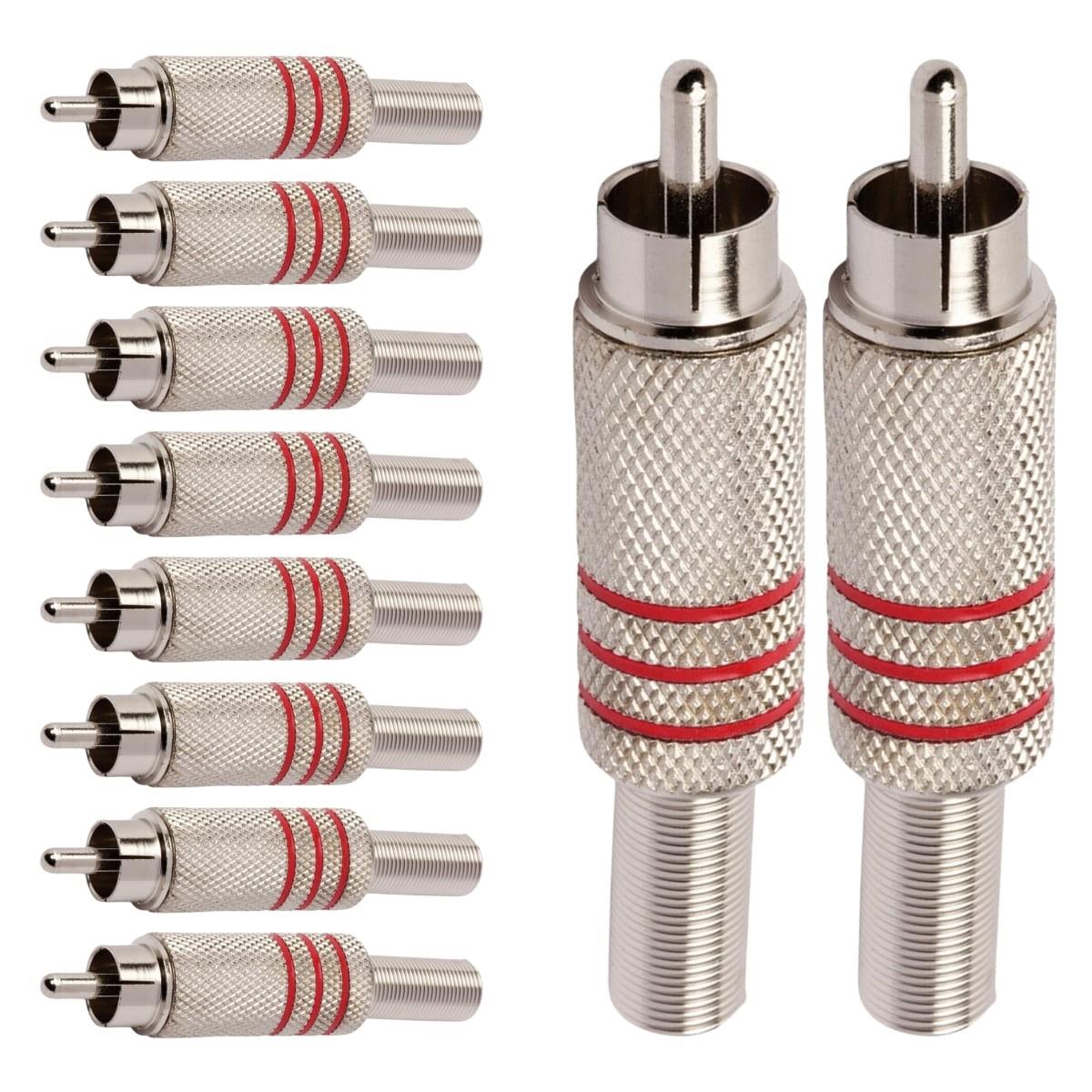 Conector Linha Rca Macho Metal Niquel Vermelho Storm 10 Un.