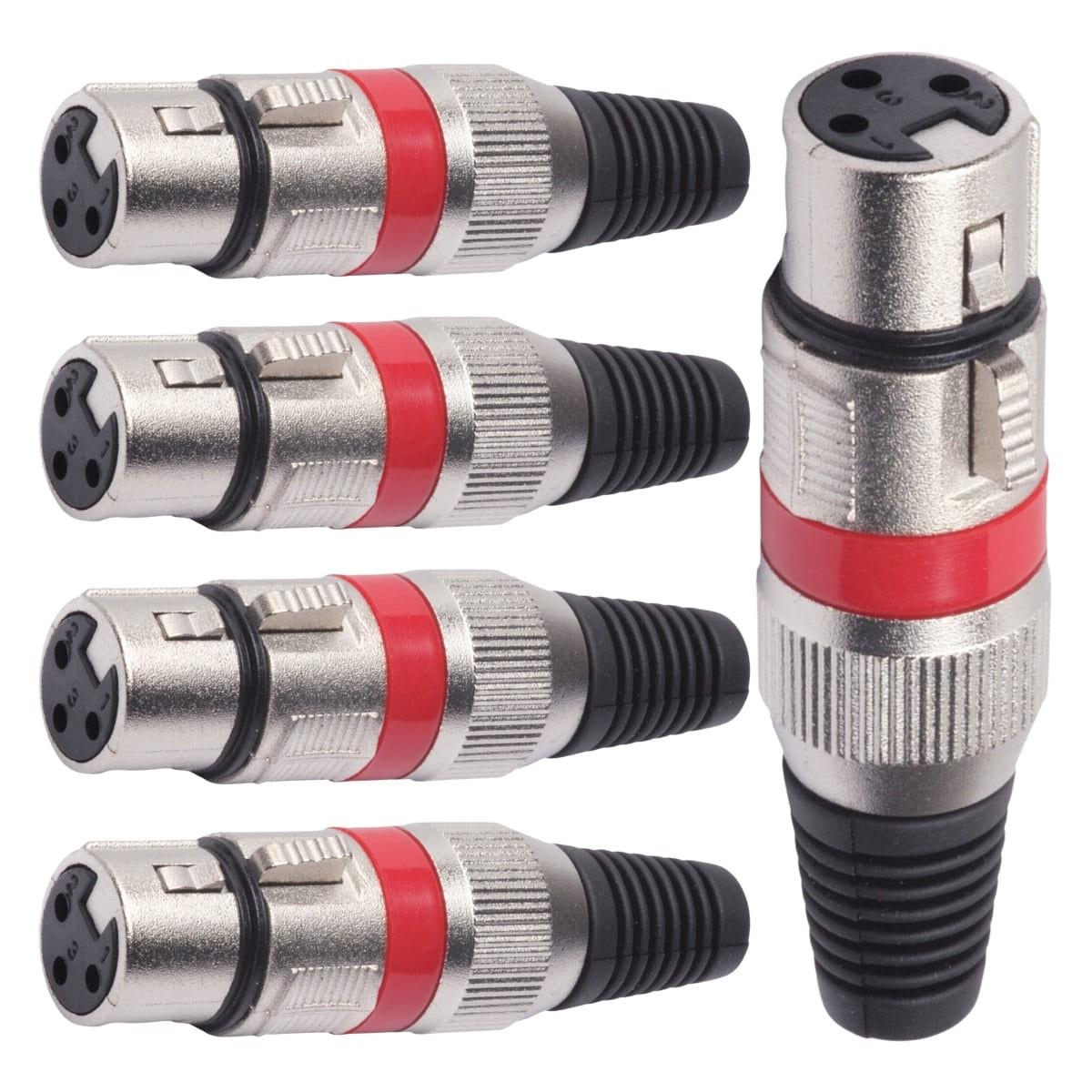 Conector Xlr Femea Linha Vermelho Metal Storm 05 Unidades