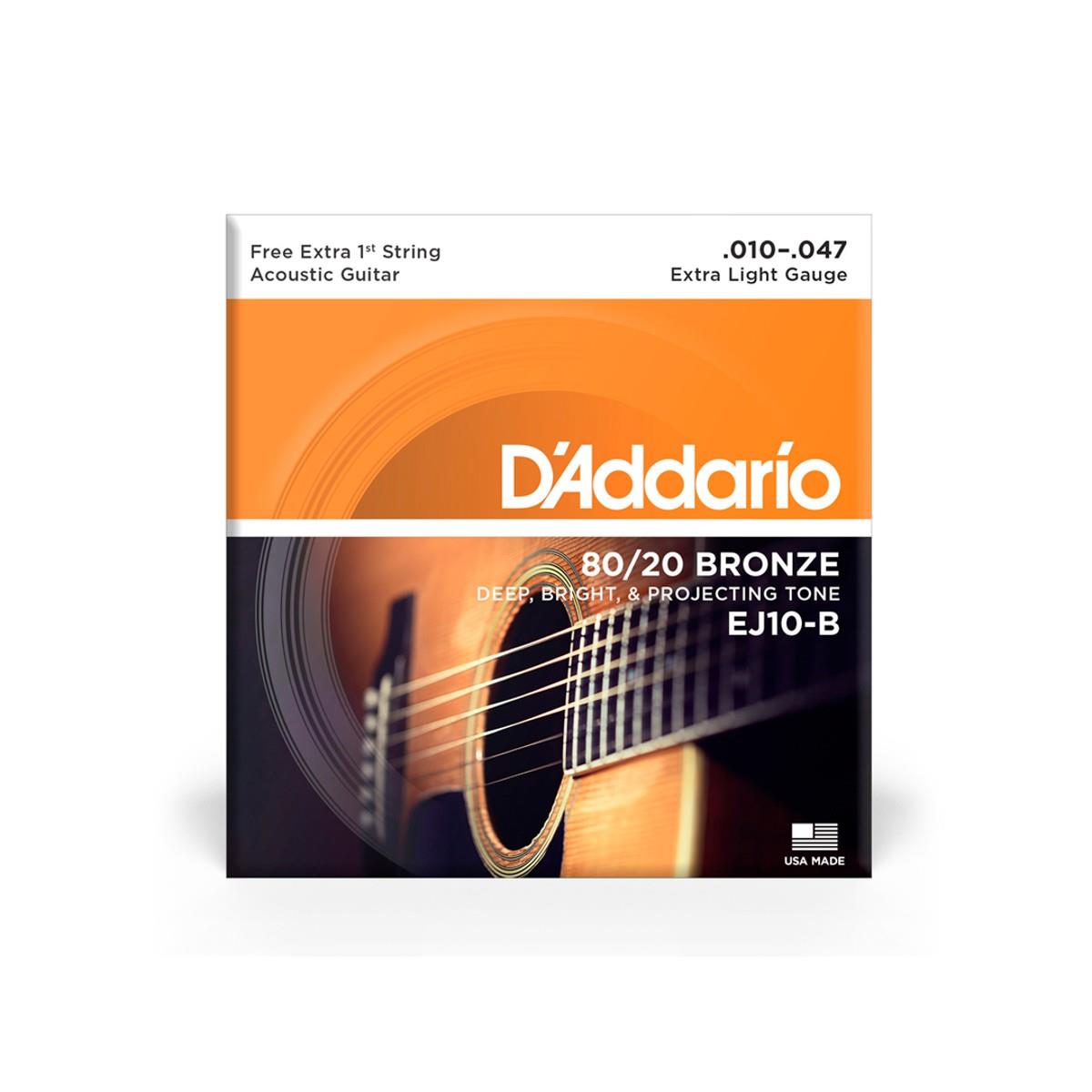 Cordas Para Violão Aço D Addario Bronze 80/20 Ej10-b+pl010 010