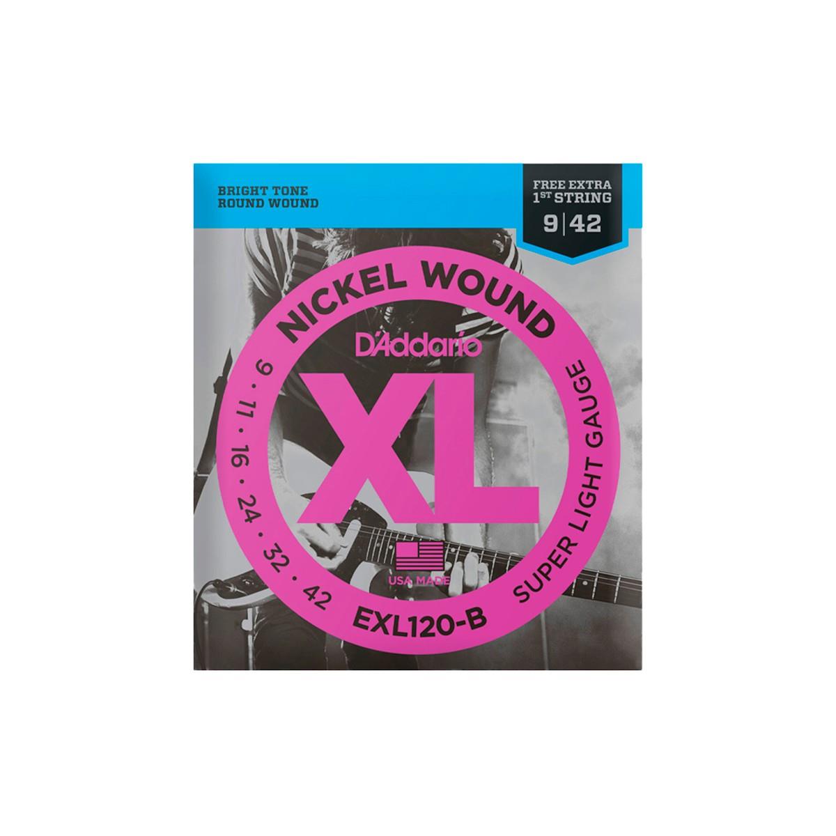 Cordas Para Guitarra D Addario Xl Nickel Wound Exl120-b .009-.042 Com Corda Extra Pl009